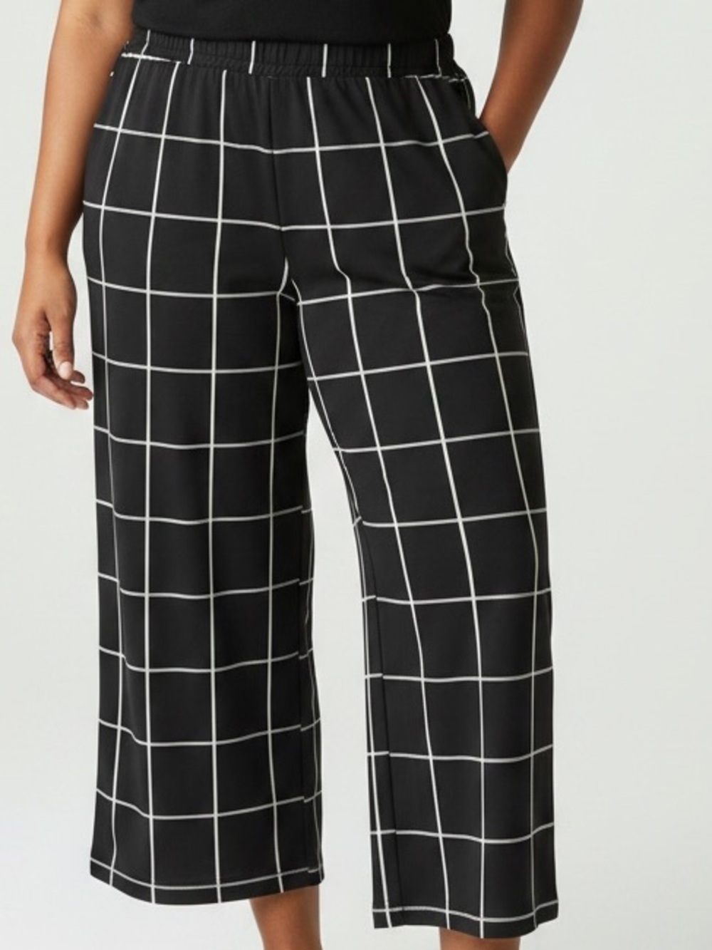 Melanie Lyne Wide Leg Windowpane Pants Black